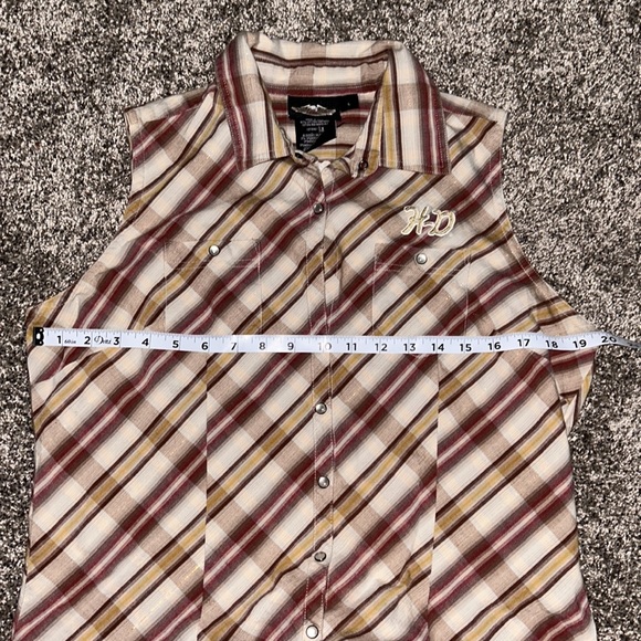 HARLEY DAVIDSON Button Up Sleeveless Red/Brown Plaid Shirt Women's Size L - Picture 6 of 10